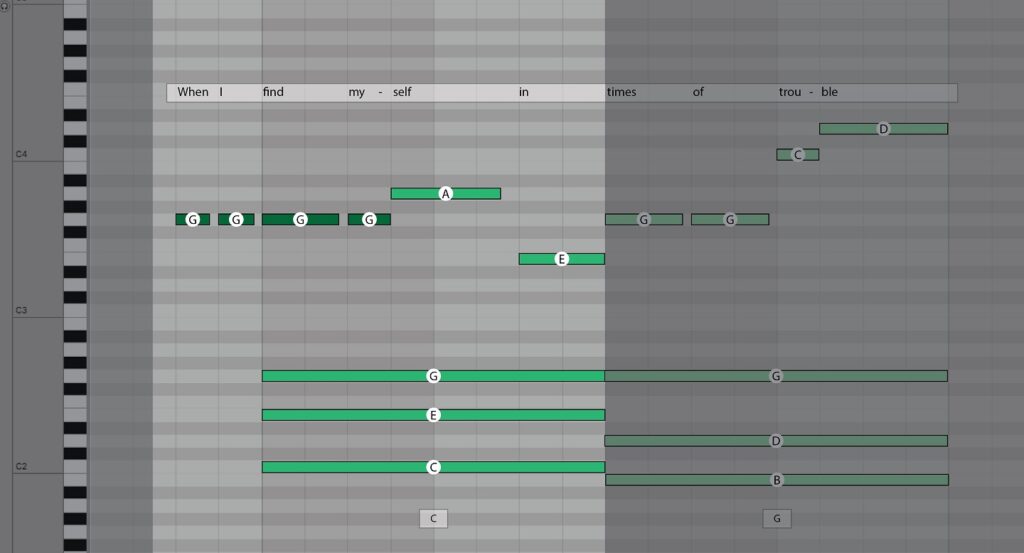 "Let It Be" vocal harmonies in the piano roll of Ableton (2)
